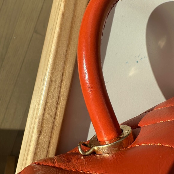 Chanel Small Coco Top Handle Chevron Quilted Flap Calfskin Red Orange/Gold Hrdwr - Picture 12 of 15
